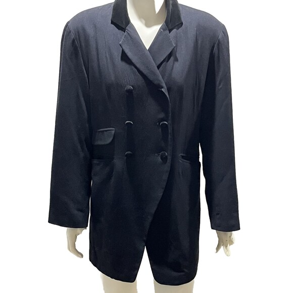 Express Tux Vintage 90s Black Tuxedo Jacket Velvet Trim 10 Wool Blend USA Made - Picture 11 of 11